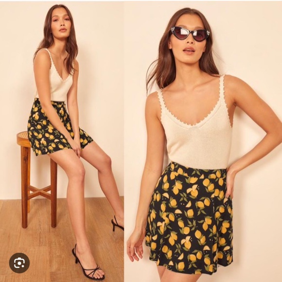 Reformation Sz 0 black lemon drop flounce skirt - Picture 2 of 6